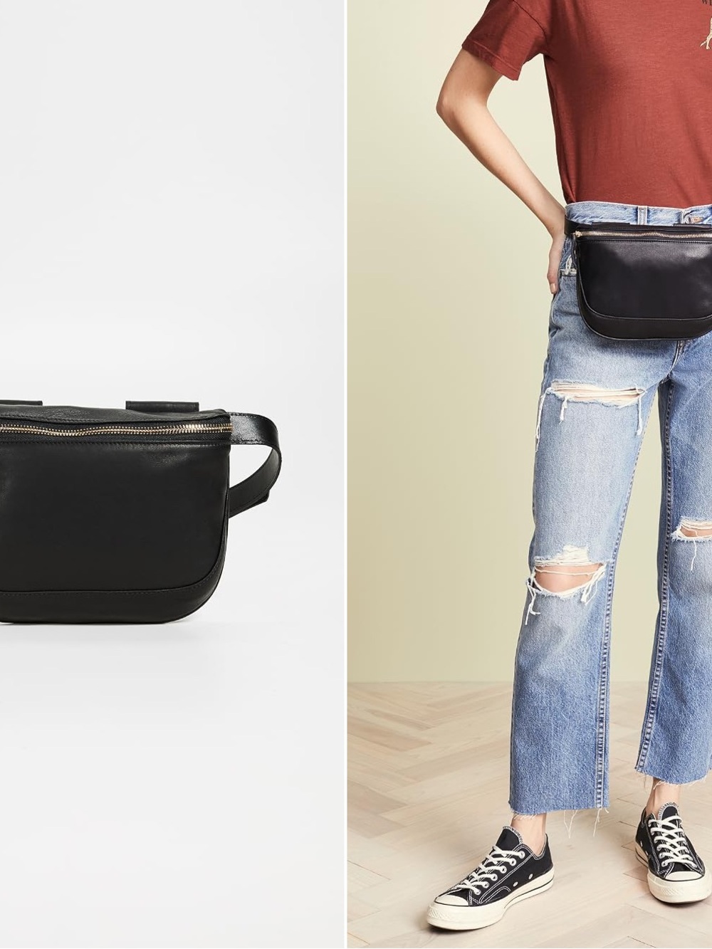 Clare V Black Leather Crossbody Belt Bag with Gold Hardware - Picture 3 of 8